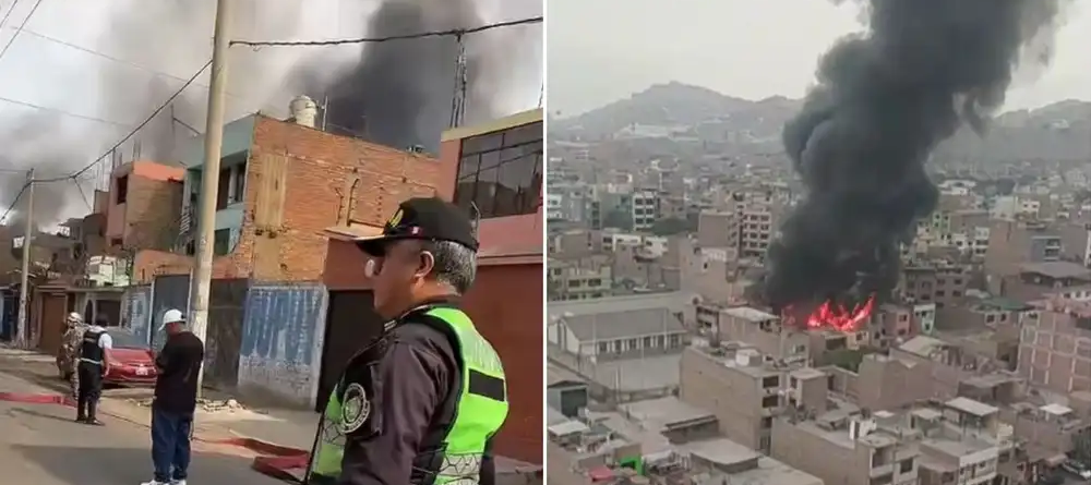 Incendio de gran magnitud consume almacén en Ate y moviliza a más de una decena de unidades de bomberos 
