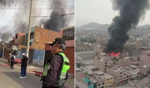Incendio de gran magnitud consume almacén en Ate y moviliza a más de una decena de unidades de bomberos 