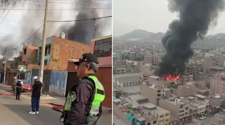 Incendio de gran magnitud consume almacén en Ate y moviliza a más de una decena de unidades de bomberos 